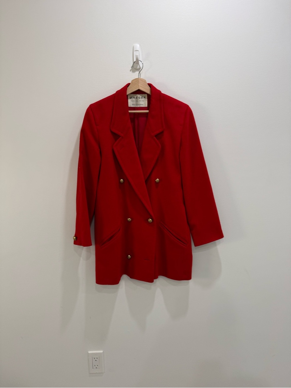 Vintage-Inspired Red Double-Breasted Blazer with Gold Buttons